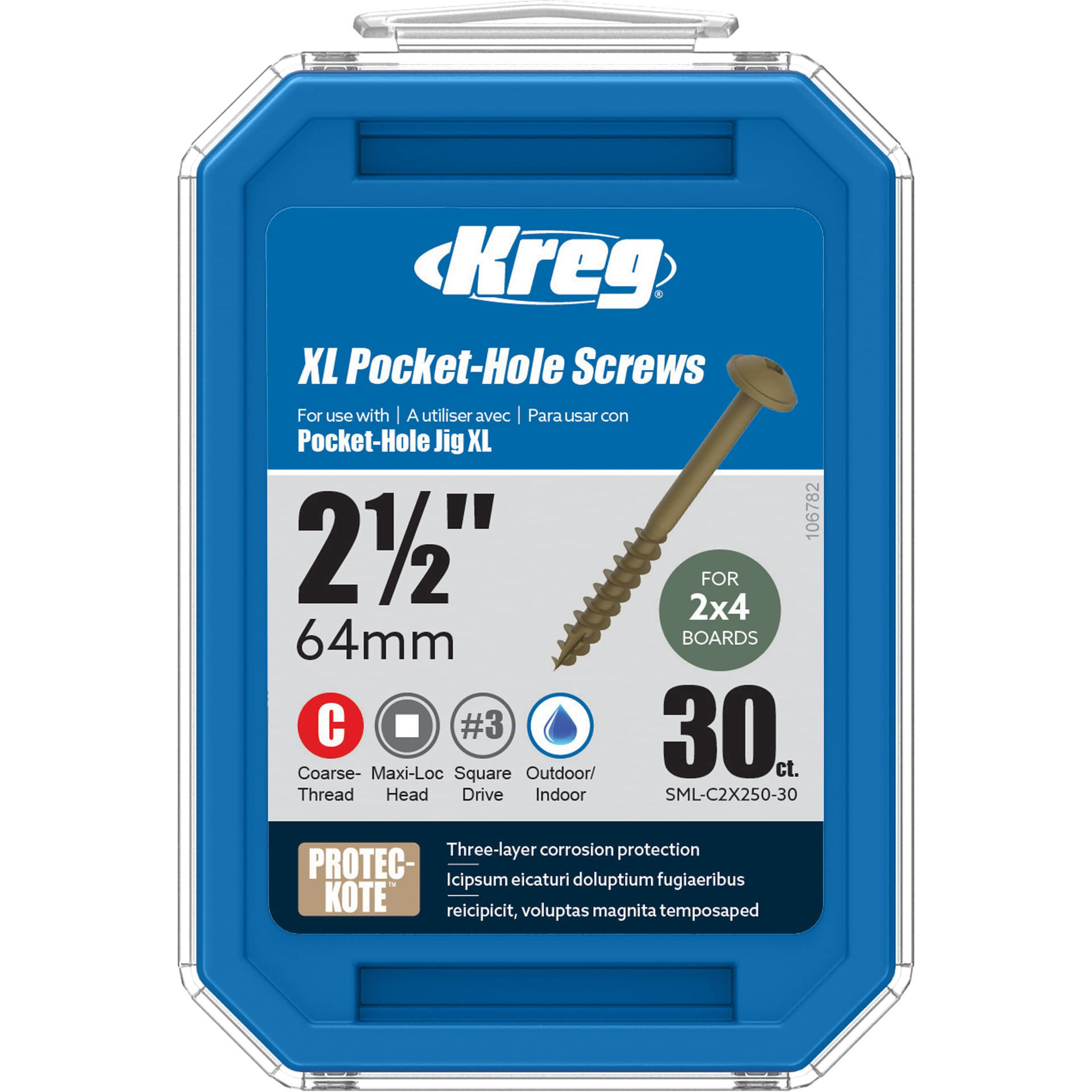 Kreg XL Pocket Hole Screws 64mm (21/2") 14 Coarse SMLC2X250 x 30