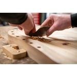 Flexible 0.6mm Gooseneck Cabinet Scraper made of spring steel, measuring 130mm x 70mm.