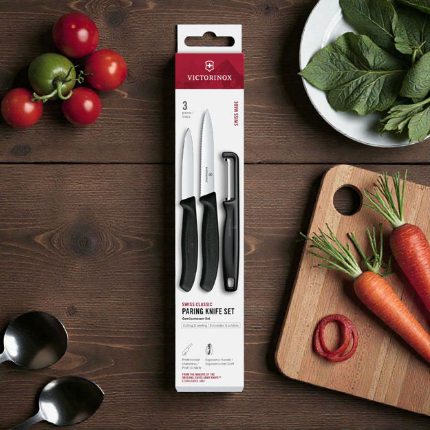 Victorinox Swiss Classic 3-piece paring knife and peeler set in black