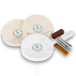 Chestnut Buffing Wheel Kit including three fabric buffing mops, Tripoli, White Diamond, and Carnauba wax bars.