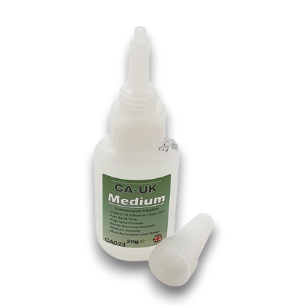 CA-UK CA023 Medium Viscosity Cyanoacrylate Superglue 20g bottle on white background