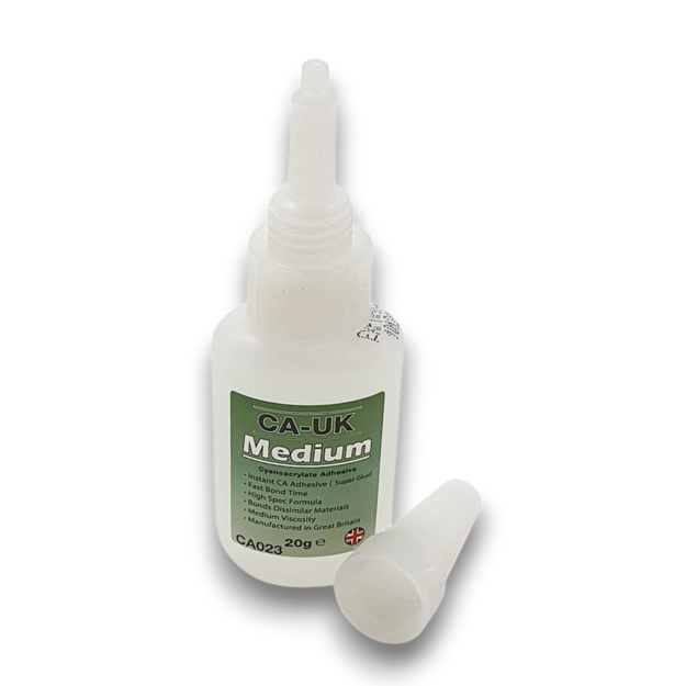 CA-UK CA024 Medium Viscosity Cyanoacrylate Superglue 50g bottle on white background