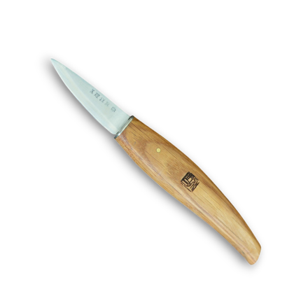 Traditional Japanese woodcarving knife with hand-forged convex blade.