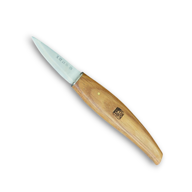 Traditional Japanese woodcarving knife with hand-forged convex blade.