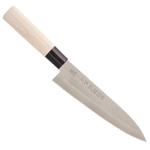 Traditional 180mm Japanese Gyoto knife with a hammered Tsuchime finish and an ergonomic wooden Wa-handle