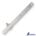 Shinwa 76751 ruler with stopper being used to measure the depth of a hole.