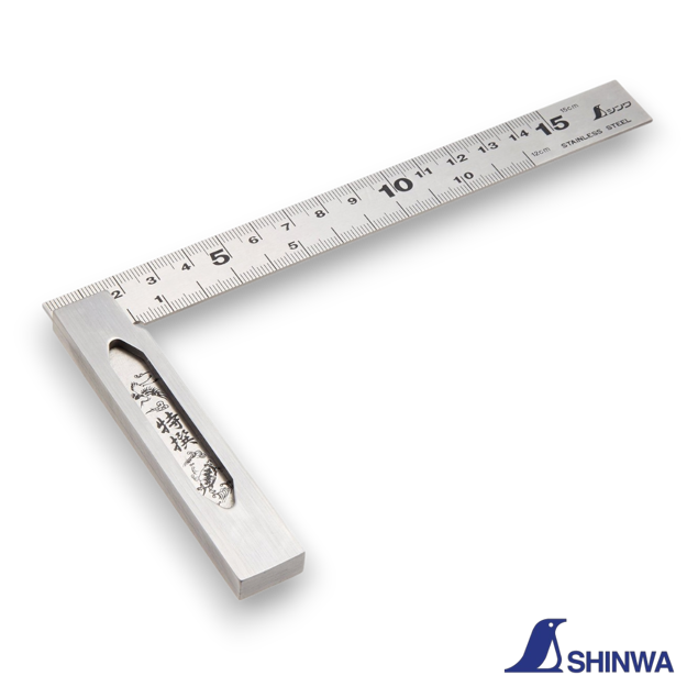 Shinwa 62009 150mm stainless steel try square with etched metric markings