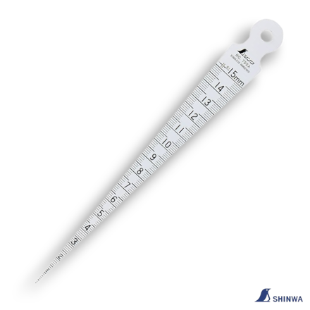 Shinwa 62600 stainless steel taper gauge showing 1-15mm graduations on the front face