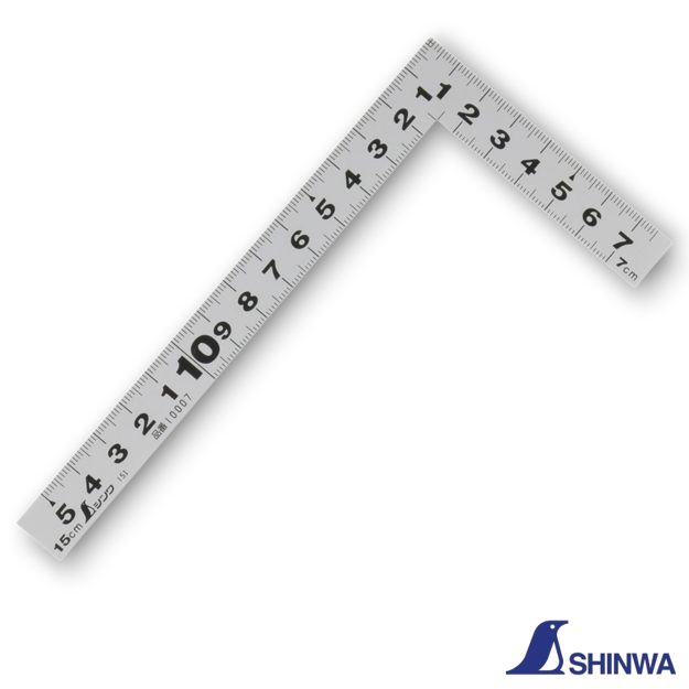 Shinwa 10007 15cm flat stainless steel carpenter's square with metric scales on both sides.