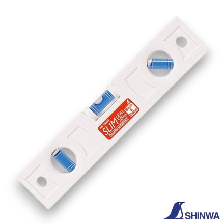 Shinwa 76332 Slim Level 200mm white with magnetic backing and blue liquid bubble tube