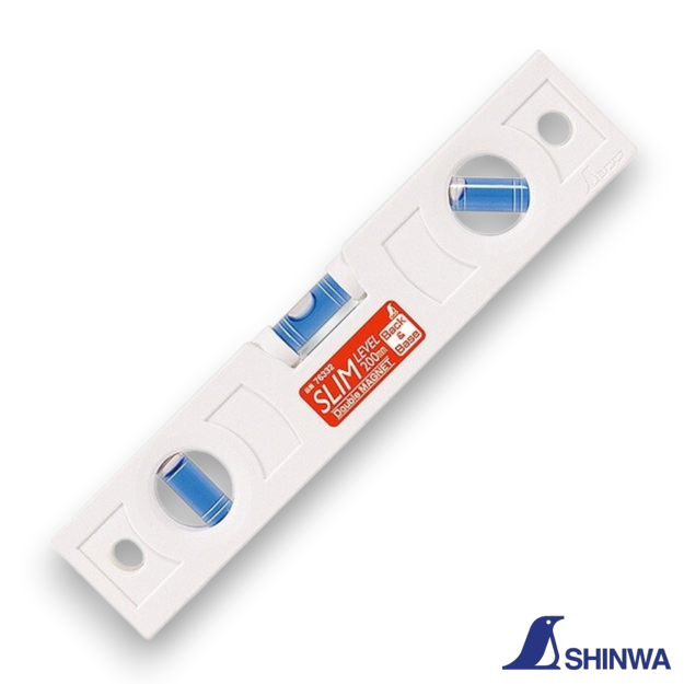 Shinwa 76332 Slim Level 200mm white with magnetic backing and blue liquid bubble tube