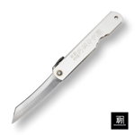 Higonokami Medium Zenkou folding knife in silver finish, shown open to reveal the blade and lever.