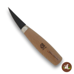 Michi Hamono MT-500 small whittling knife with a short pointed steel blade and natural wood handle.