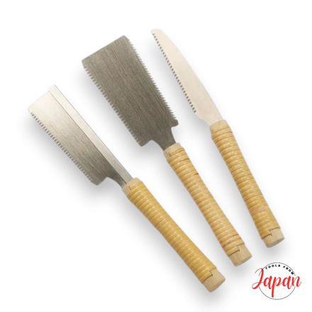 Hishika set of 3 mini Japanese saws featuring 60mm Ryoba, Dozuki, and Kariwaku 