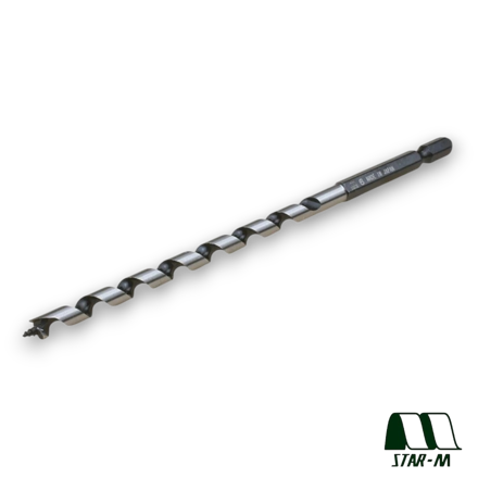 Star-M No.6 6mm combination auger drill bit for woodworking with hex shank and spiral flute