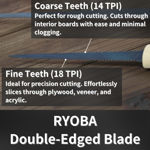 200mm double edge Japanese keyhole pull saw for precise detail and internal cutting
