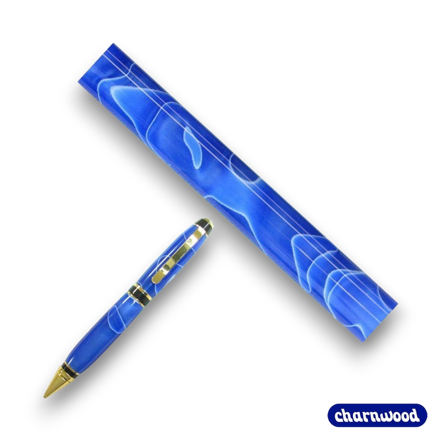 Charnwood AR01 acrylic pen blank dark blue with white swirl for woodturning pens