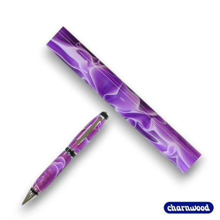 CHARNWOOD AR03 acrylic pen blank dark orchid with white swirl for pen turning projects