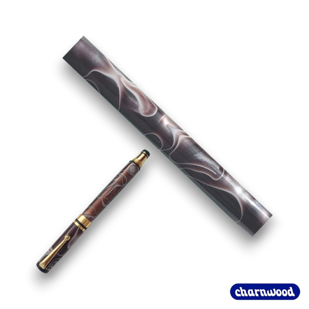 Charnwood AR24 acrylic pen blank coffee color with pink swirl for custom pen turning projects