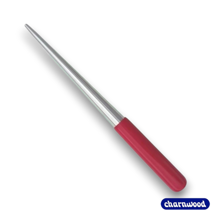 Charnwood PENTI Pen Tube Insertion Tool with a comfortable 90mm rubber coated handle and 135mm tapered metal shaft for fitting pen tubes into wood blanks.