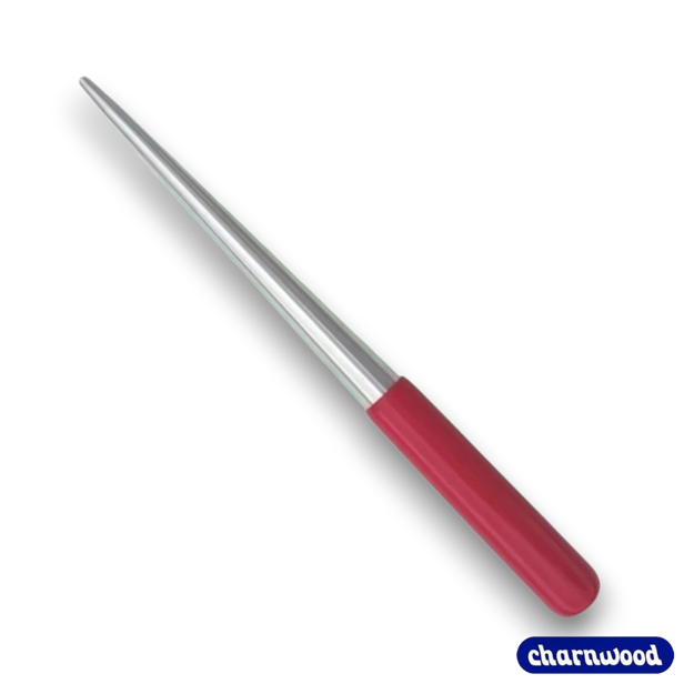 Charnwood PENTI Pen Tube Insertion Tool with a comfortable 90mm rubber coated handle and 135mm tapered metal shaft for fitting pen tubes into wood blanks.