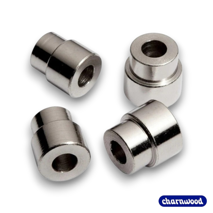 Charnwood LDBUSH Loong Dragon twist pen bush set showing four silver steel turning bushings isolated on white background