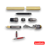 Charnwood LD4 Loong Dragon fountain pen turning kit components including brass tubes, converter, and gun metal polished hardware