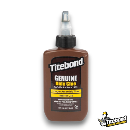 Titebond 5012 Liquid Hide Glue 118ml (4 fl. oz.) bottle for woodworking, furniture restoration, and instrument repair.