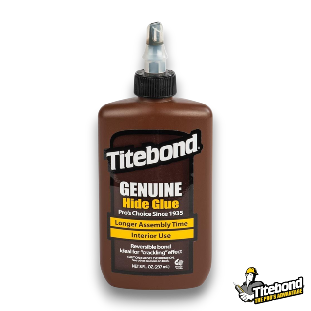 Titebond 5013 Liquid Hide Glue 237ml (8 fl. oz.) bottle for woodworking, furniture restoration, and instrument repair.