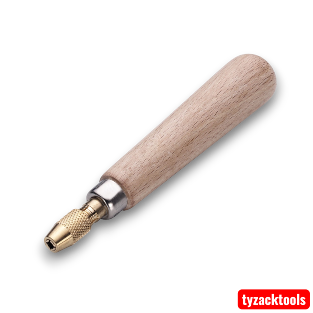 Hardwood file handle with brass collet for hand files and rasps.