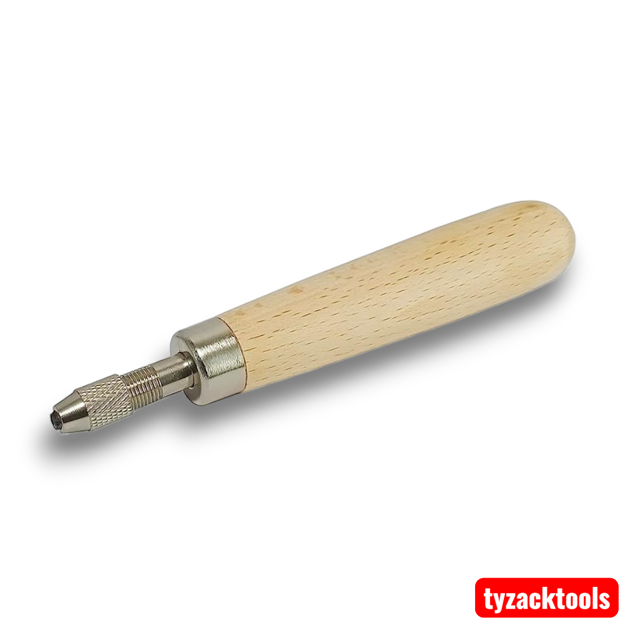 Hardwood file handle with brass collet for hand files and rasps.
