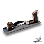 Pegasus Pro No.62 Low Angle Jack Plane with adjustable mouth. Iron body woodworking tool on a workbench.