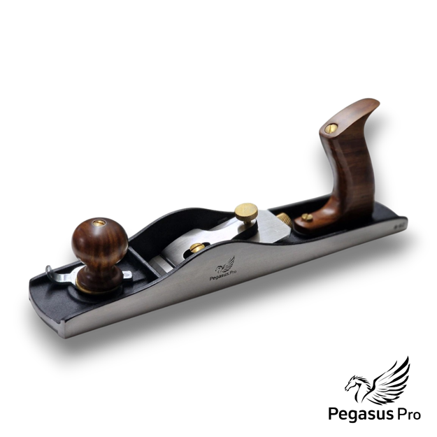 Pegasus Pro No.62 Low Angle Jack Plane with adjustable mouth. Iron body woodworking tool on a workbench.