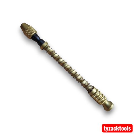 Brass Spring Archimedean Drill TY5241 with hardwood handle and spring-loaded spiral shaft for precision jewellery making, model making and fine drilling applications.