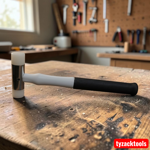25mm dual-faced nylon hammer with white replaceable soft nylon heads, polished steel head, and black textured grip handle, ideal for non-marking engineering, woodworking, and assembly work.