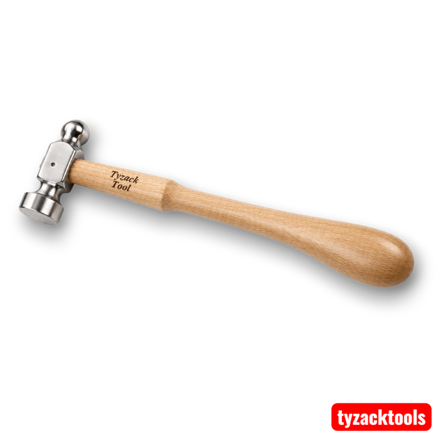 210g (7.5oz) chasing hammer with polished steel ball pein and flat faces, hardwood handle, ideal for jewellery making, chasing, repoussé, silversmithing and metal forming.
