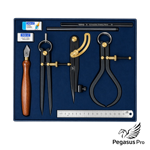 Pegasus Pro Premium Drawing and Marking Tool Set with Spring Calipers, Marking Knife, Wing Divider, Pencils and Steel Ruler in a Fitted Case.
