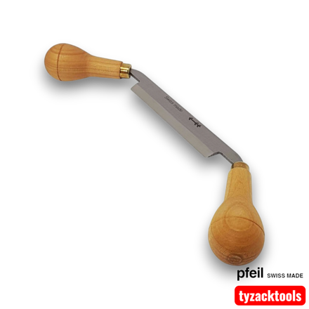 Pfeil Zuga Swiss-made drawknife with steel blade, wooden handles and brass ferrules