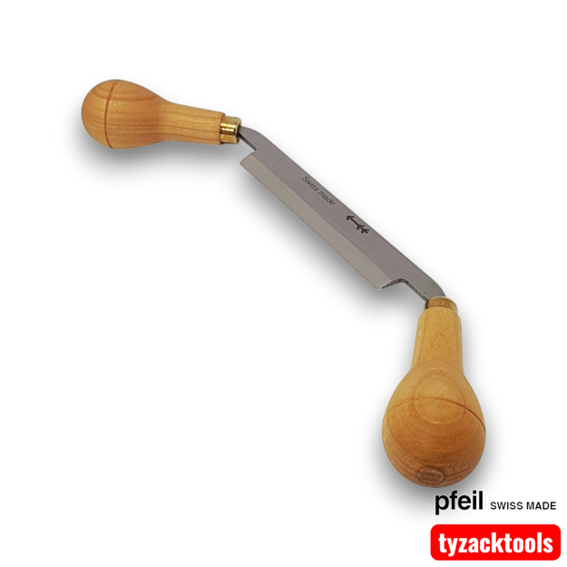 Pfeil Zuga Swiss-made drawknife with steel blade, wooden handles and brass ferrules